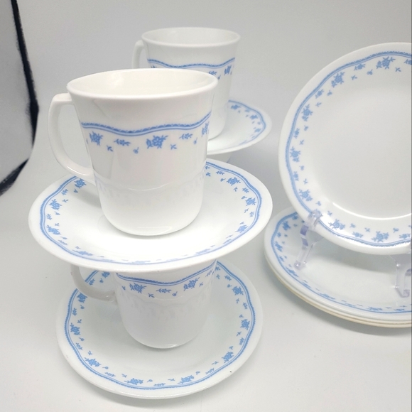 12-Pc Corelle Morning Blue Coffee Mug Cups-Saucers and Appetizer Plates - Picture 5 of 6